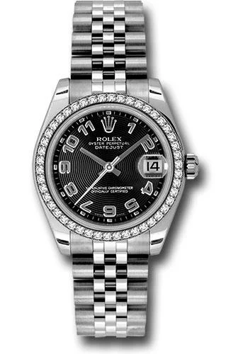 Luxury Quartz Watches with High-End MovementsRolex Steel and White Gold Datejust 31 Watch - 46 Diamond Bezel - Black Concentric Circle Arabic Dial - Jubilee Bracelet - 178384 bkcaj