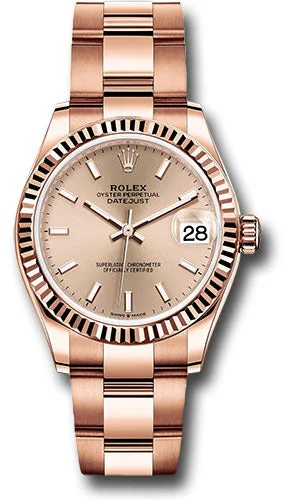 Watches with Luminous Markers for Night VisibilityRolex Everose Gold Datejust 31 Watch - Fluted Bezel - RosŽ Index Dial - Oyster Bracelet 278275 rsio