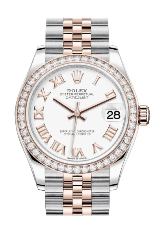 Wristwatches with Second Time Zone FeatureRolex Datejust 31 White Dial Diamond Bezel Rose Gold Two Tone Jubilee Watch 278381RBR 278381