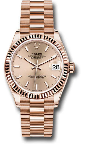 Watches with Rose Gold Plated Cases for a Feminine TouchRolex Everose Gold Datejust 31 Watch - Fluted Bezel - RosŽ Index Dial - President Bracelet 278275 rsip