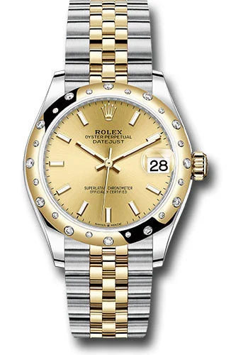 Watches with Braided Straps for a Handmade TouchRolex Steel and Yellow Gold Datejust 31 Watch - Domed Diamond Bezel - Champagne Index Dial - Jubilee Bracelet 278343 chij