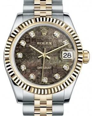 Round Dial Watches with Roman NumeralsRolex Datejust 31 Lady Midsize Yellow Gold/Steel Black Mother of Pearl Jubilee Diamond Dial & Fluted Bezel Jubilee Bracelet 178273