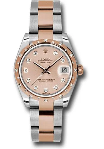 Watches with Embossed Dials for a Textured LookRolex Steel and Everose Gold Datejust 31 Watch - 24 Diamond Bezel - Pink Diamond Dial - Oyster Bracelet - 178341 pdo