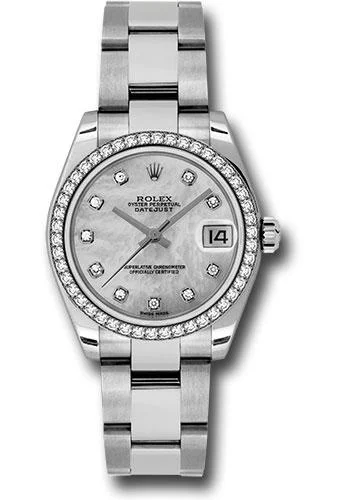 Stainless Steel Dress Watches for BusinessmenRolex Steel and White Gold Datejust 31 Watch - 46 Diamond Bezel - Mother-Of-Pearl Diamond Dial - Oyster Bracelet - 178384 mdo