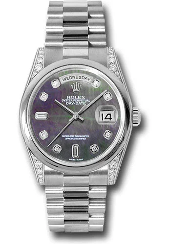 Men’s Dress Watches with Slim ProfilesRolex Platinum Day-Date 36 Watch - Domed Bezel - Dark Mother-Of-Pearl Diamond Dial - President Bracelet - 118296 dkmdp