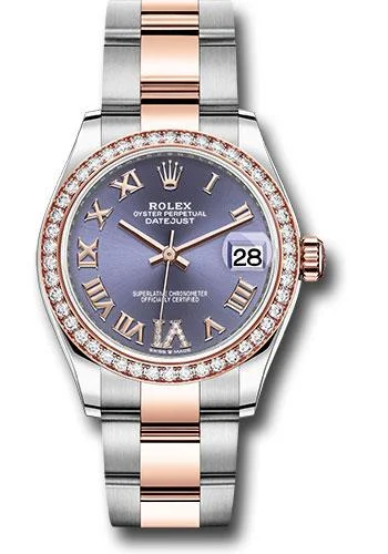 Watches with Braided Straps for a Handmade TouchRolex Steel and Everose Gold Datejust 31 Watch - 46 Diamond Bezel - Aubergine Diamond Roman VI Dial - Oyster Bracelet - 278381RBR aubdr6o