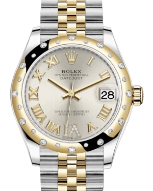 Ceramic Cased Watches with Mother-of-Pearl DialsRolex Lady-Datejust 31 Yellow Gold/Steel Silver Roman Diamond VI Dial & Domed Set with Diamonds Bezel Jubilee Bracelet 278343RBR