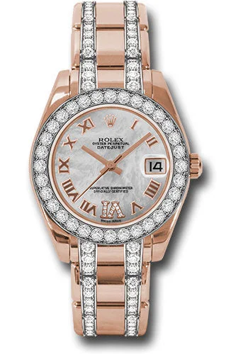 Watches with Dauphine-Style Hands for an Elegant LookRolex Everose Gold Datejust Pearlmaster 34 Watch - 32 Diamond Bezel - White Mother-Of-Pearl Roman Dial - 81285 mdrdp