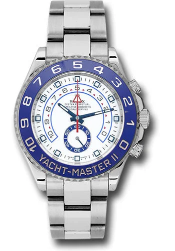 Watches with Glossy Finish Cases for a Shiny AppealRolex Steel Yacht-Master II 44 Watch - Matt White Dial with Blue Hands - 116680B