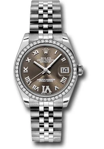 Adjustable Strap Watches for Perfect FitRolex Steel and White Gold Datejust 31 Watch - 46 Diamond Bezel - Bronze Diamond Roman Vi Roman Dial - Jubilee Bracelet - 178384 brdrj