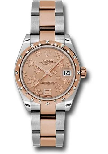 Watches with Silicone Straps for a Soft FeelRolex Steel and Everose Gold Datejust 31 Watch - 24 Diamond Bezel - Pink Champagne Floral Motif Dial - Oyster Bracelet - 178341 pchfo