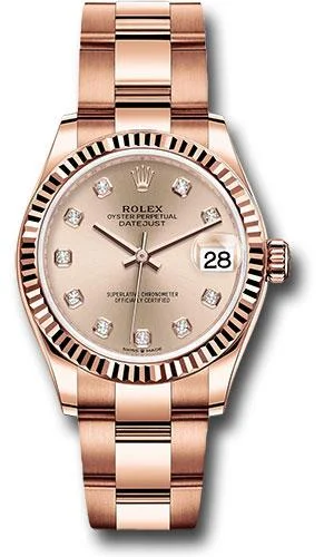 Watches with Stainless Steel PVD Coating for Scratch ResistanceRolex Everose Gold Datejust 31 Watch - Fluted Bezel - Rose Diamond Dial - Oyster Bracelet - 278275 rsdo