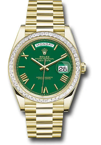 Ceramic Cased Watches with Mother-of-Pearl DialsRolex Yellow Gold Day-Date 40 Watch - Diamond Bezel - Green Roman Dial - President Bracelet - 228398tbr grrp