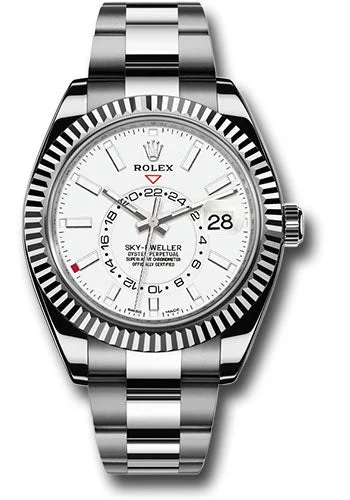 Watches with Sword-Style Hands for a Distinctive LookRolex White Rolesor Sky-Dweller Watch - White Index Dial - Oyster Bracelet - 326934 wh