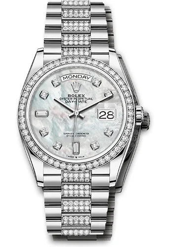 Watches with Matte Finish Cases for a Sophisticated LookRolex White Gold Day-Date 36 Watch - Diamond Bezel - White Mother-Of-Pearl Diamond Dial - Diamond President Bracelet - 128349rbr mddp