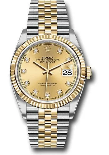 Vintage Style Mechanical Watches for CollectorsRolex Steel and Yellow Gold Rolesor Datejust 36 Watch - Fluted Bezel - Champagne Diamond Dial - Jubilee Bracelet - 126233 chdj