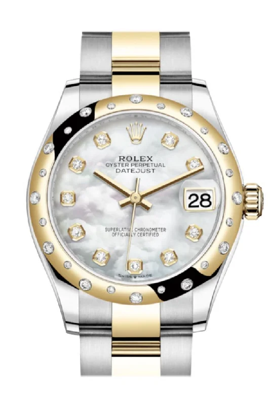 Watches with Gold Plated Cases for a Luxurious LookRolex Datejust 31 White mother-of-pearl diamonds Dial Diamond Bezel Yellow Gold Two Tone Watch 278341RBR 278343 NP