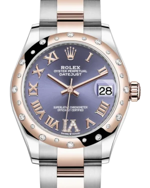 Designer Brand Watches with Unique Dial PatternsRolex Lady-Datejust 31 Rose Gold/Steel Aubergine Roman Diamond VI Dial & Domed Set with Diamonds Bezel Oyster Bracelet 278341RBR