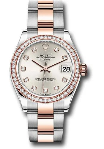 Watches with Sword-Style Hands for a Distinctive LookRolex Steel and Everose Gold Datejust 31 Watch - 46 Diamond Bezel - Silver Diamond Dial - Oyster Bracelet - 278381RBR sdo