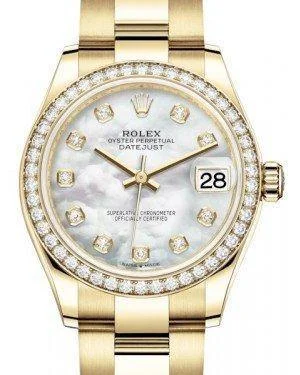 Waterproof Diving Watches with Rotating BezelRolex Datejust 31 Lady Midsize Yellow Gold White Mother of Pearl Diamond Dial & Diamond Bezel Oyster Bracelet 278288RBR