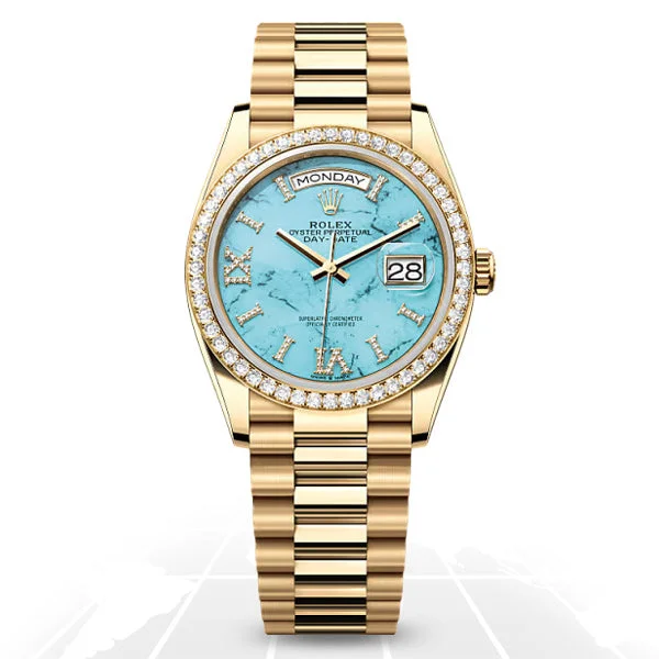 Watches with Engraved Dials for PersonalizationRolex	Day-Date 36 "Turquoise"	128348RBR