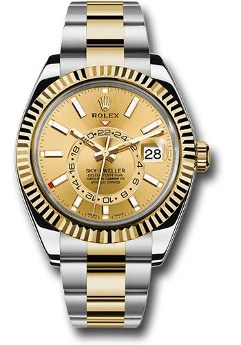 Mechanical Watches with Hand-Winding MechanismRolex Yellow Rolesor Sky-Dweller Watch - Champagne Index Dial - Oyster Bracelet - 326933 ch