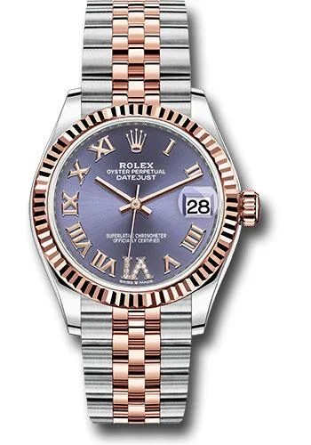 Watches with Luminous Markers for Night VisibilityRolex Steel and Everose Gold Datejust 31 Watch - Fluted Bezel - Chocolate Diamond Roman VI Dial - Jubilee Bracelet - 278271 aubdr6j