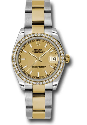 Adjustable Strap Watches for Perfect FitRolex Steel and Yellow Gold Datejust 31 Watch - 46 Diamond Bezel - Champagne Index Dial - Oyster Bracelet 178383 chio