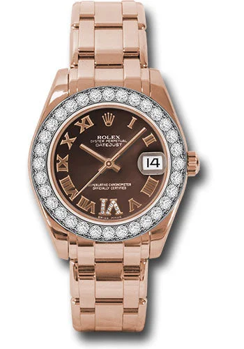 Round Dial Watches with Roman NumeralsRolex Everose Gold Datejust Pearlmaster 34 Watch - 32 Diamond Bezel - Chocolate Roman Dial - 81285 chodrp