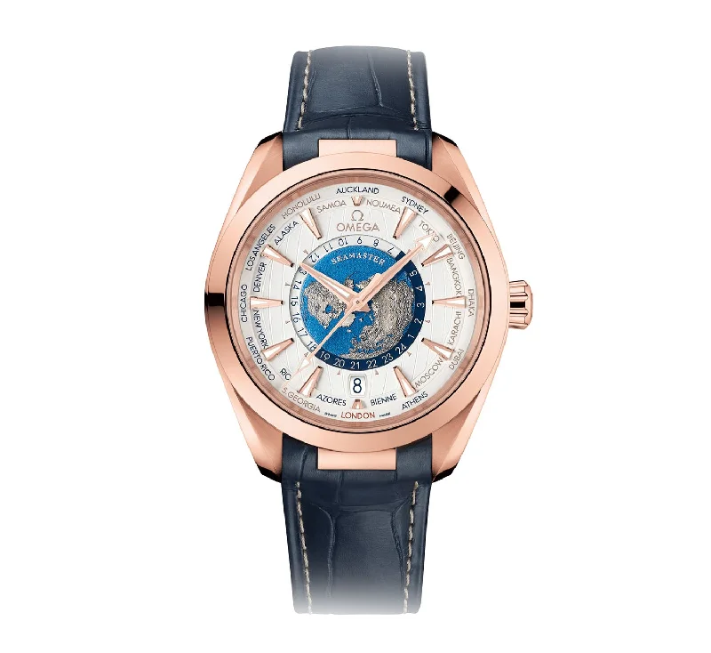 Men’s Dress Watches with Slim Profiles43mm Aqua Terra 150m GMT Worldtimer 18k Rose Gold