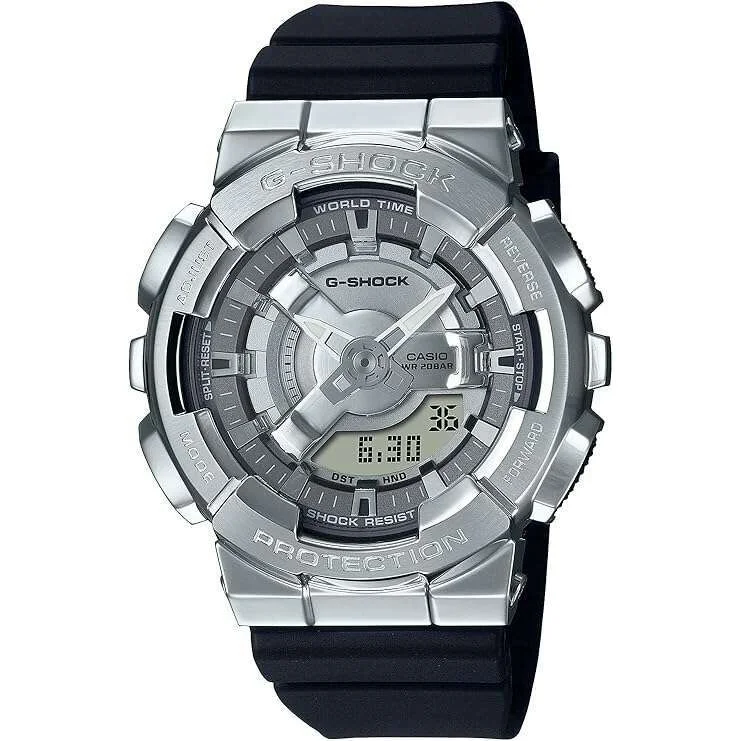 Wooden Cased Watches for a Natural LookCASIO G-SHOCK MID-SIZE MODEL METAL COVERED SILVER & BLACK LADIES WATCH GM-S110-1AJF