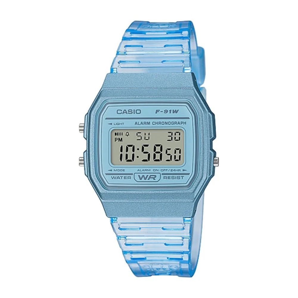 Outdoor Adventure Watches with CompassCasio Vintage Digital Transparent Blue Resin Strap Ladies Watch | F-91WS-2DF