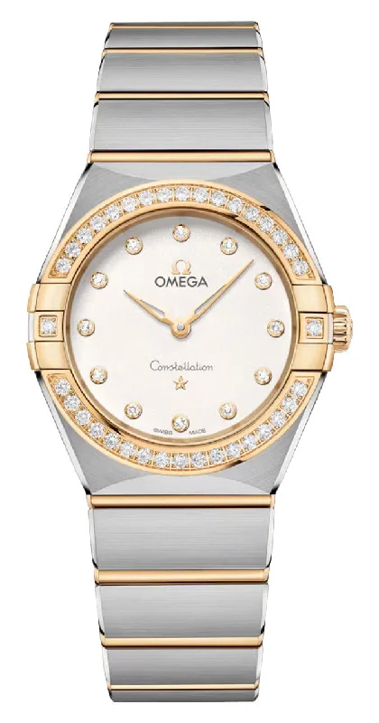 Watches with Embossed Dials for a Textured LookOmega Constellation Stainless Steel & 18K Yellow Gold Silver Dial Diamonds Quartz Womens Watch 131.25.28.60.52.002