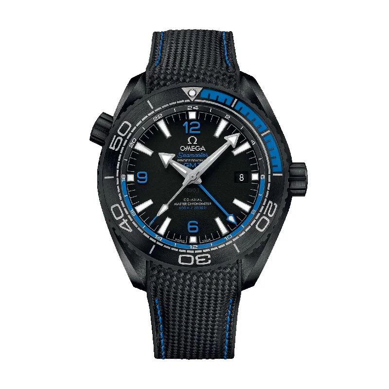 Watches with Heart Rate and Blood Pressure Monitor46mm Planet Ocean GMT 600m Diver Ceramic Black Dial Blue Accents