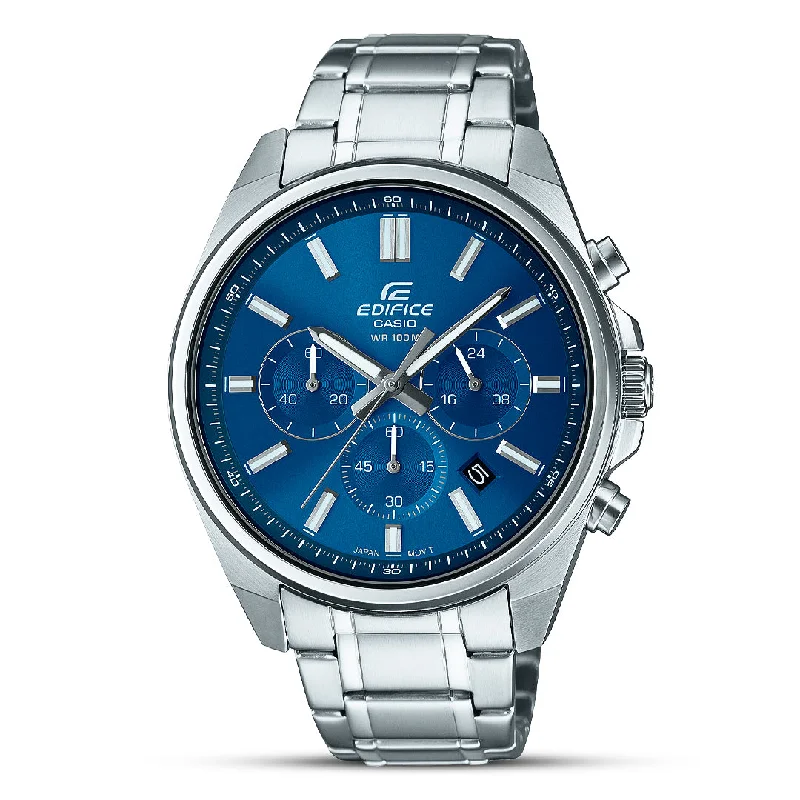 Military Style Watches with Luminescent HandsCasio Edifice Blue Dial Chronograph Men's Watch| EFV-650D-2AVUDF