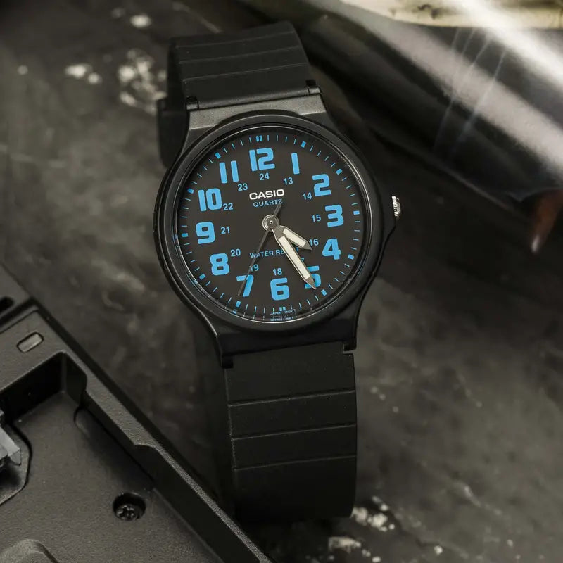 Leather Band Watches with Quick-Release BucklesCasio Analogue Black/Blue Dial Resin Strap Unisex Watch| MQ-71-2BDF