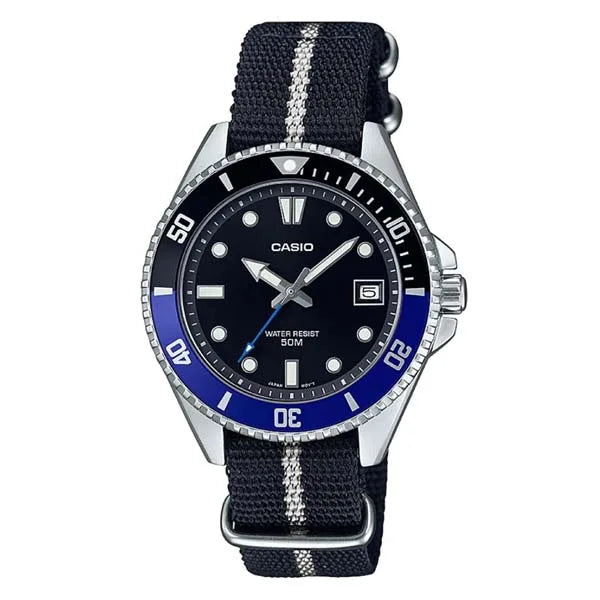 Square Dial Watches with Modern DesignCasio Marlin Nylon Black Dial Unisex Watch| MDV-10C-1A2VDF