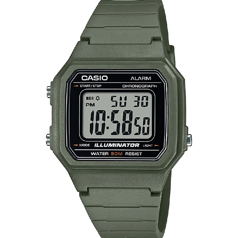 Watches with Glossy Finish Cases for a Shiny AppealCasio W217H-3A Utility Khaki Green Digital Watch