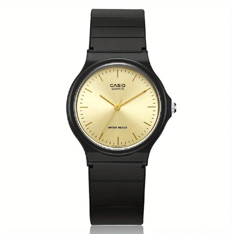 Watches with Rubber Straps for Comfort and DurabilityCasio Analogue Champagne Dial Resin Strap Unisex Watch| MQ-24-9ELDF