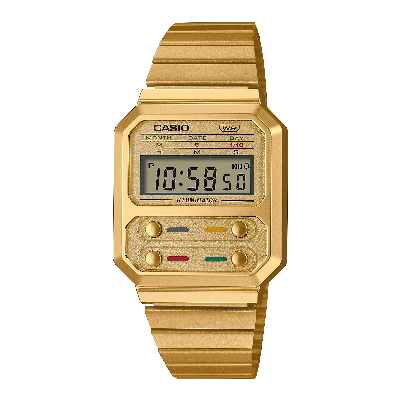 Alloy Cased Watches for Affordable QualityCasio Vintage Digital Gold Stainless Steel Watch A100WEG-9A