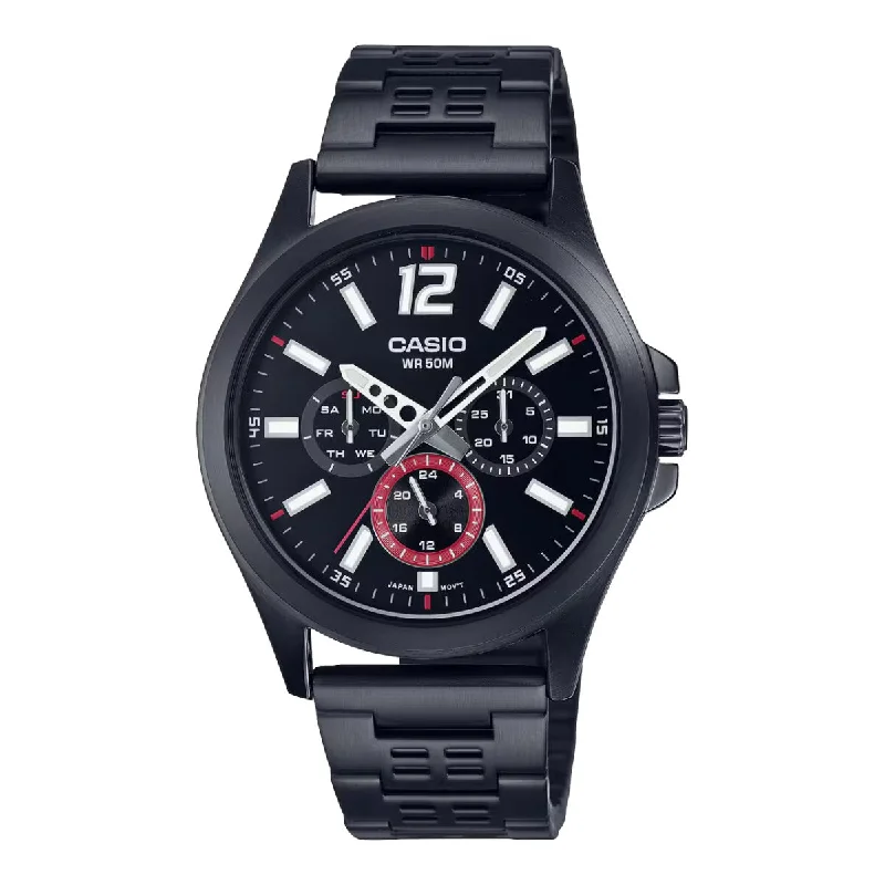 Watches with Multiple Time Zone DisplaysCasio Minimalist Black Dial Stainless Steel Watch  | MTP-E350B-1BVDF