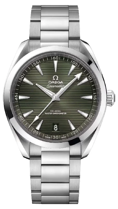 Titanium Cased Watches for Lightweight ComfortOmega Seamaster Aqua Terra Automatic Chronometer Stainless Steel Green Dial Date Mens Watch 220.10.41.21.10.001