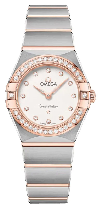 Fashionable Quartz Watches for Women with Leather StrapsOmega Constellation Stainless Steel & 18K Rose Gold Silver Dial Diamonds Quartz Womens Watch 131.25.25.60.52.001