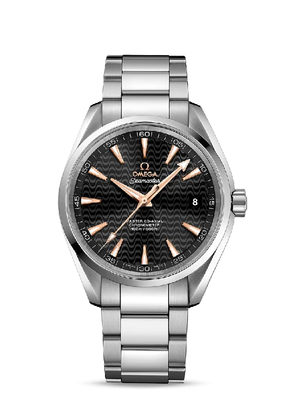 Stainless Steel Mesh Strap Watches for a Sleek LookOmega Seamaster Aqua Terra 41.5 mm Black Wave Dial Gold Makers (Special)