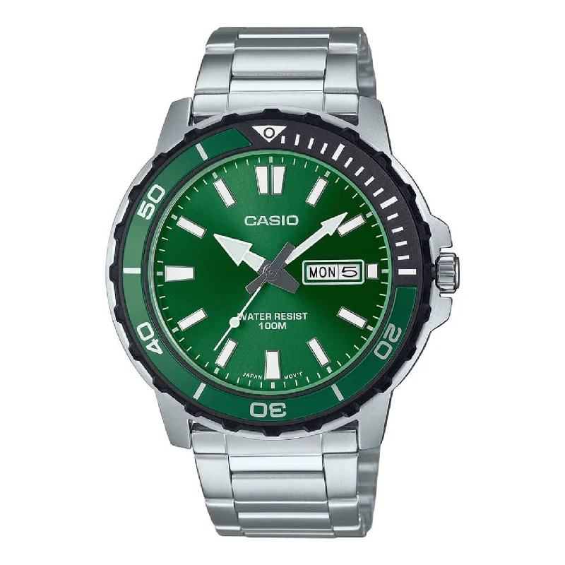 Adjustable Strap Watches for Perfect FitCASIO ENTICER GREEN DIAL WITH DATE MEN'S WATCH | MTD-125D-3AVDF