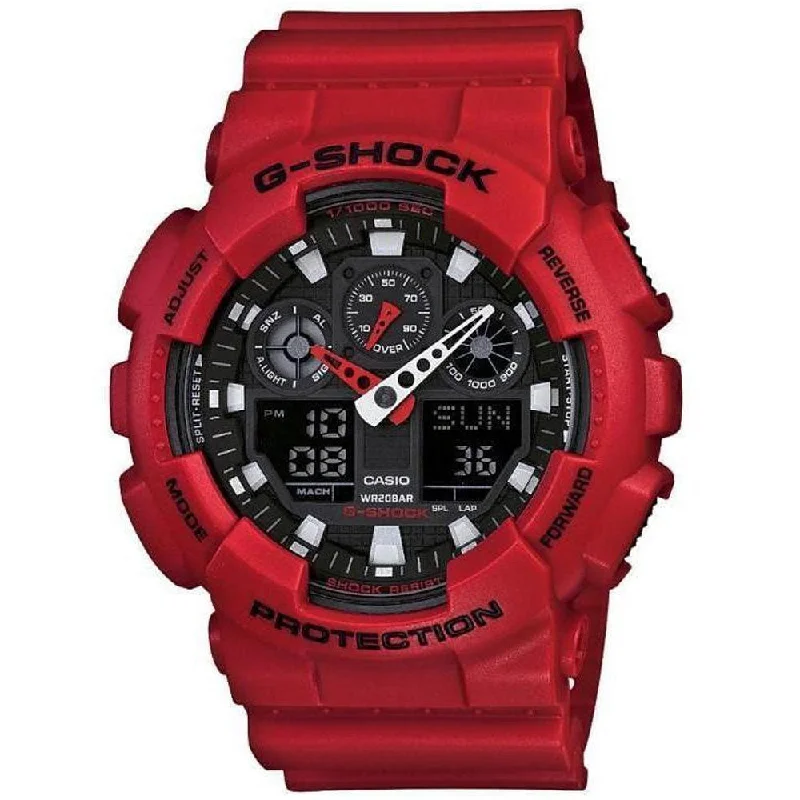 Stainless Steel Mesh Strap Watches for a Sleek LookCasio G-SHOCK 55mm Duo Red Resin Black Dial Analogue-Digital Men's Watch - GA100B-4A