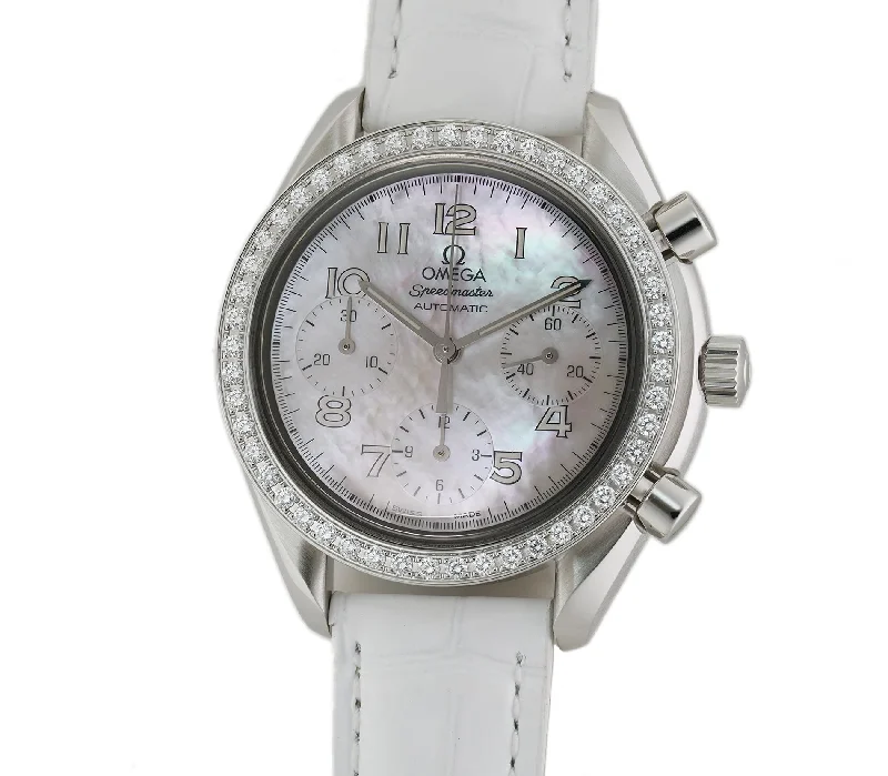 Men’s Dress Watches with Slim Profiles39mm Ladies Reduced Chronograph Diamond Bezel MOP Dial