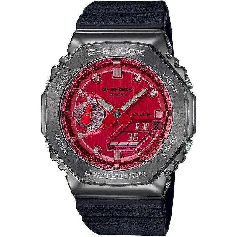 Men’s Watches with Date Display WindowCASIO G-SHOCK METAL COVERED ANALOG DIGITAL BLACK & RED MEN WATCH GM-2100B-4AJF