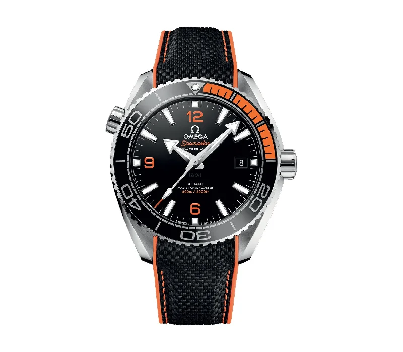 Watches with Rubber Straps for Comfort and Durability44mm Planet Ocean 600m Steel Black and Orange