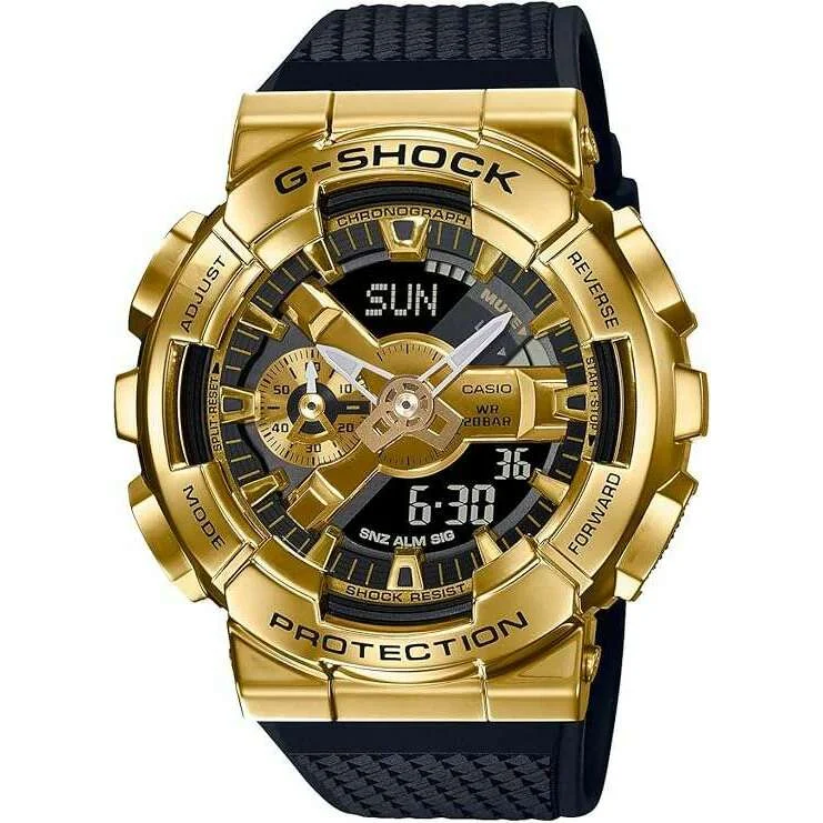 Watches with Embossed Dials for a Textured LookCASIO G-SHOCK METAL COVERED ANALOG DIGITAL BLACK & GOLD MEN WATCH GM-110G-1A9JF